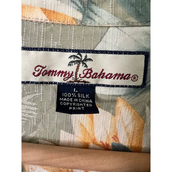 Tommy Bahama Men’s Silk Hawaiian Tropical Button-Down Shirt Large Olive Green - Picture 2 of 3